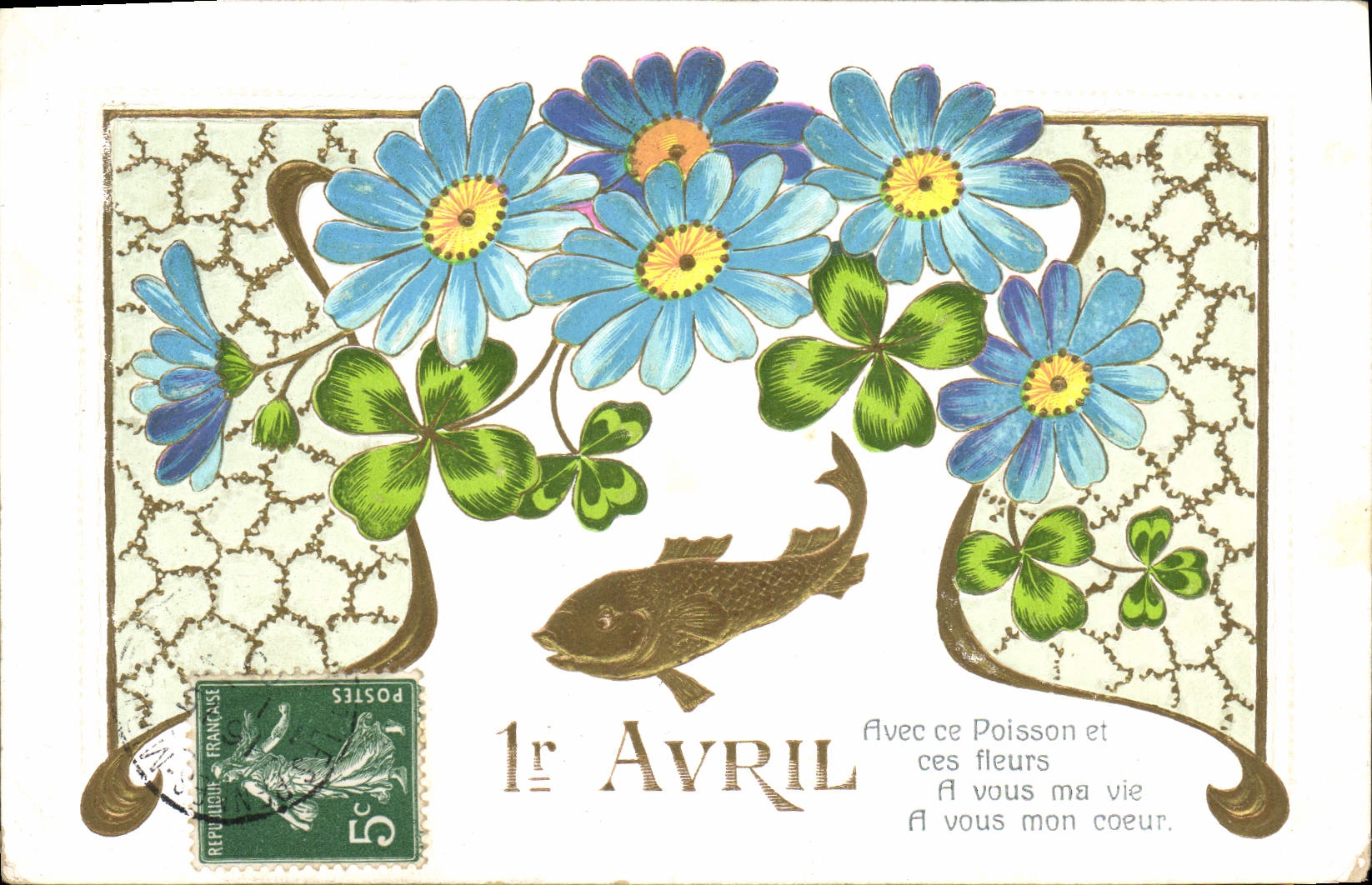 CPA Fantaisie Fleurs Poisson 1er Avril