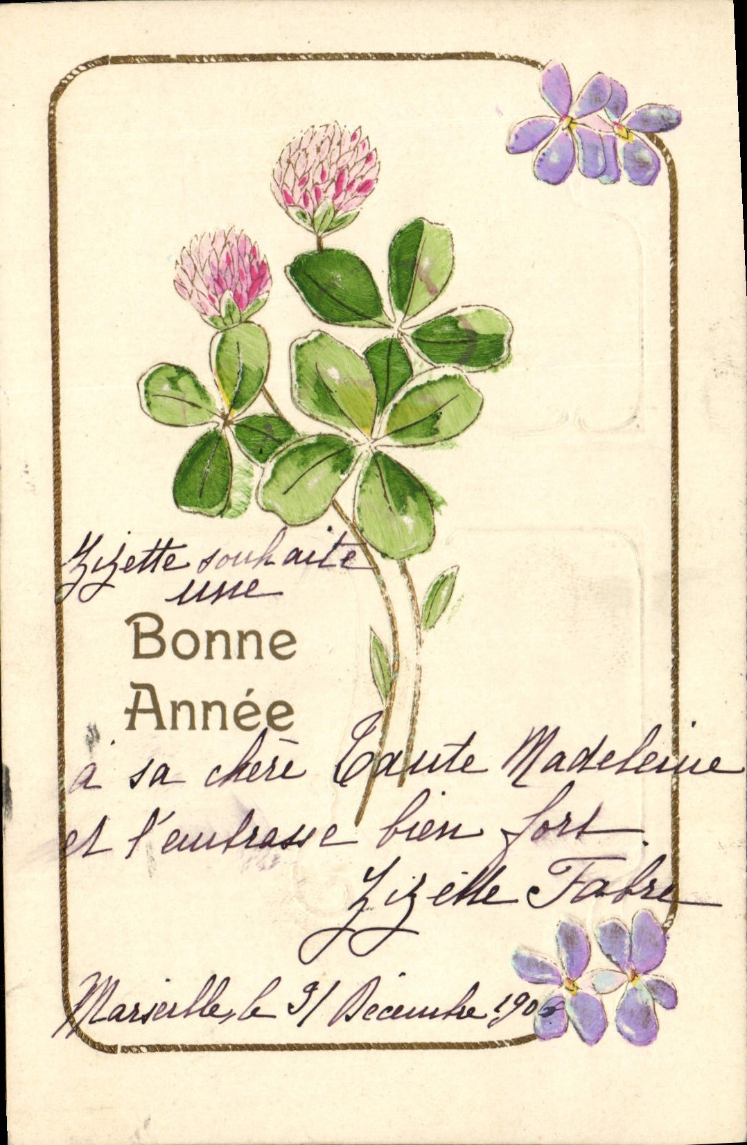 CPA Fantaisie Fleurs Trefles 