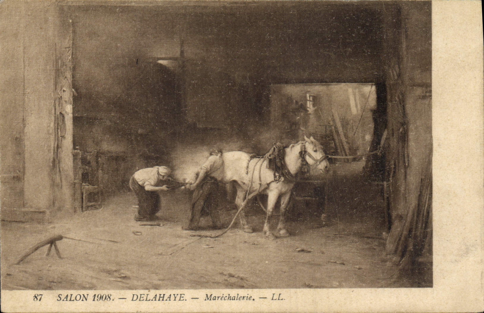 Postal Caballo Hípica Equitación Salón 1908 de Delahaye Marechalerie