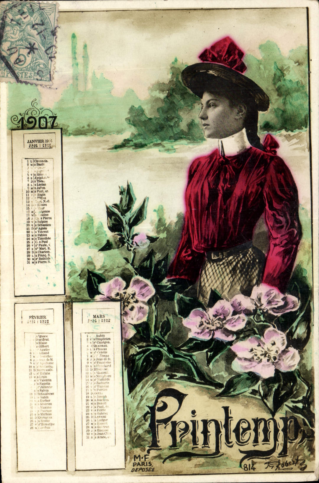 CPA Fantaisie Fleurs Printemps 1907 