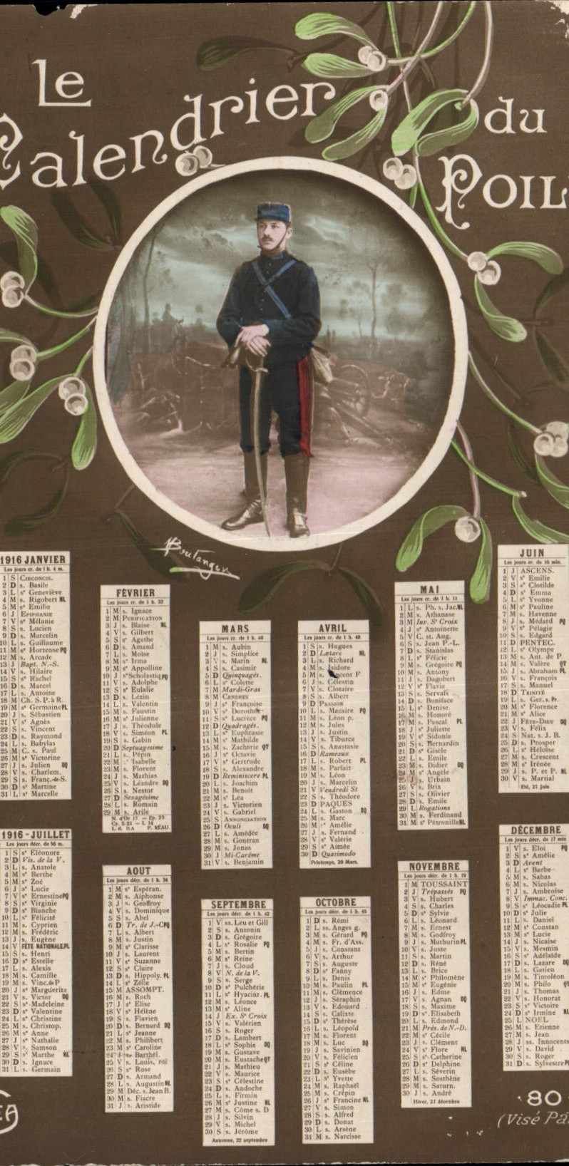 Vintage Postcard Fantasy Calendar of hairy Militaria