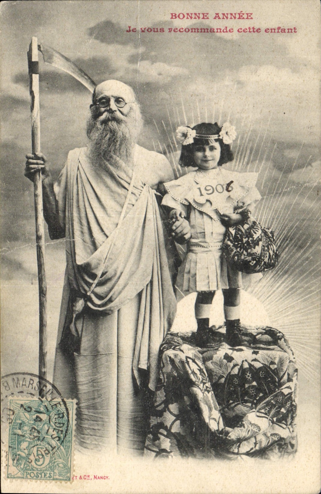 CPA Fantaisie Fleurs Annee 1906 Enfant Faucille