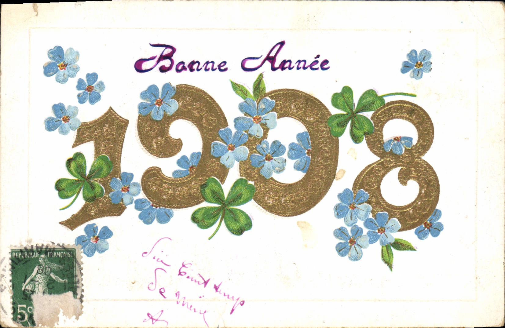 CPA Fantaisie Fleurs Annee 1908