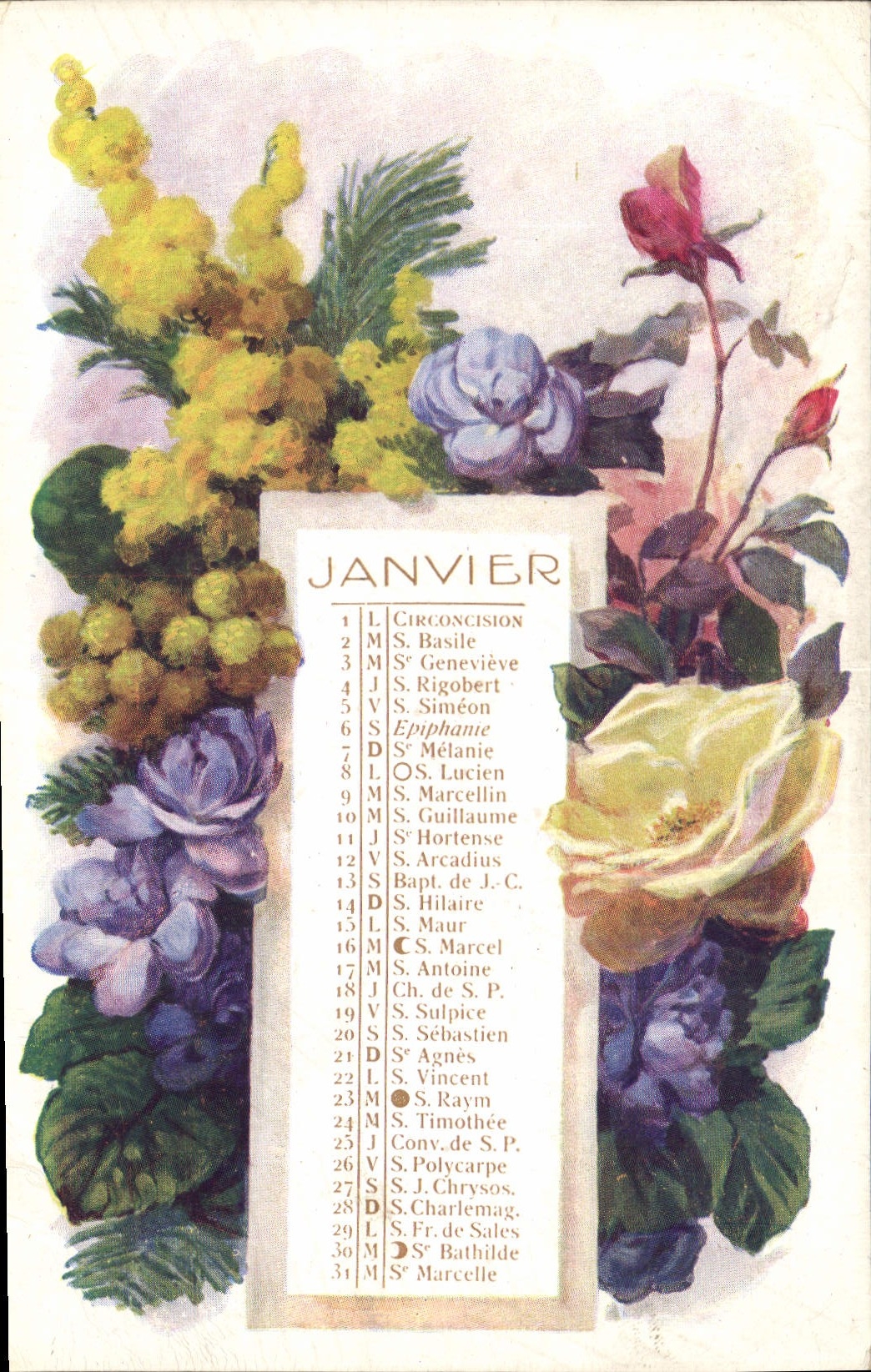 Vintage Postcard Fantasy Flowers January