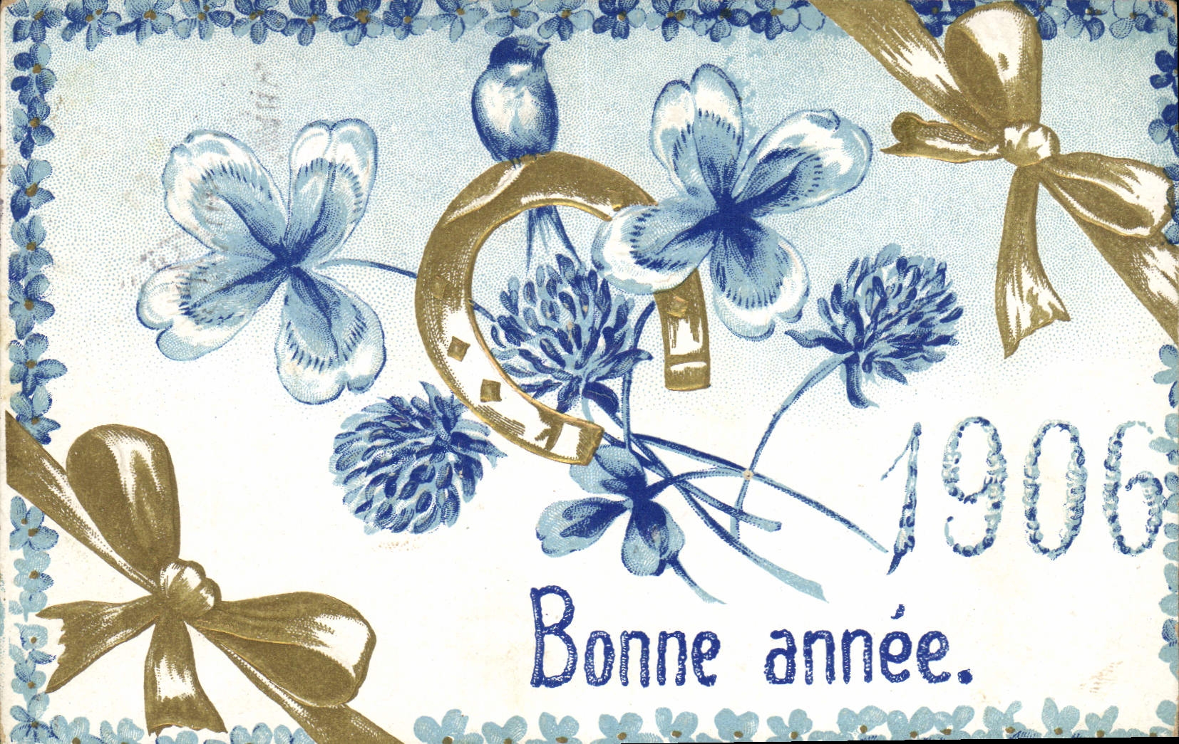 Vintage Postcard Fantaisie Flowers Year 1906 Horseshoe