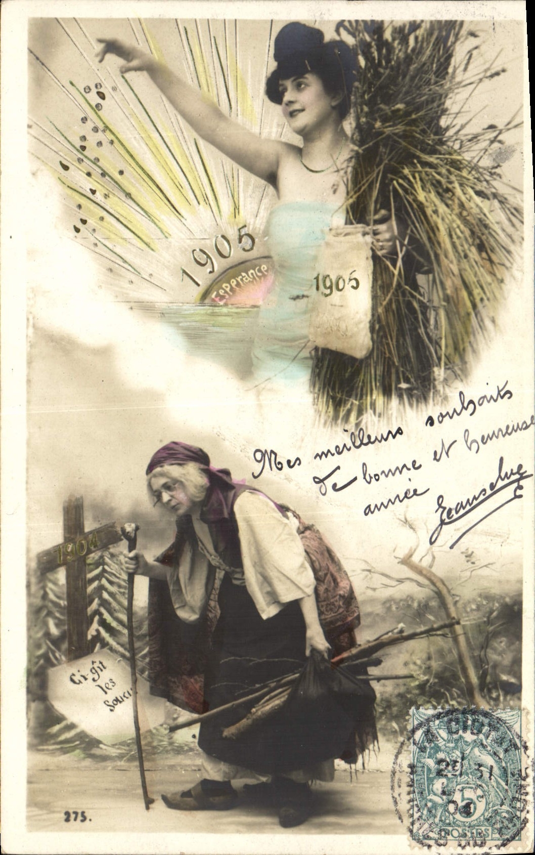 CPA Fantaisie Fleurs Annee 1906 Femme