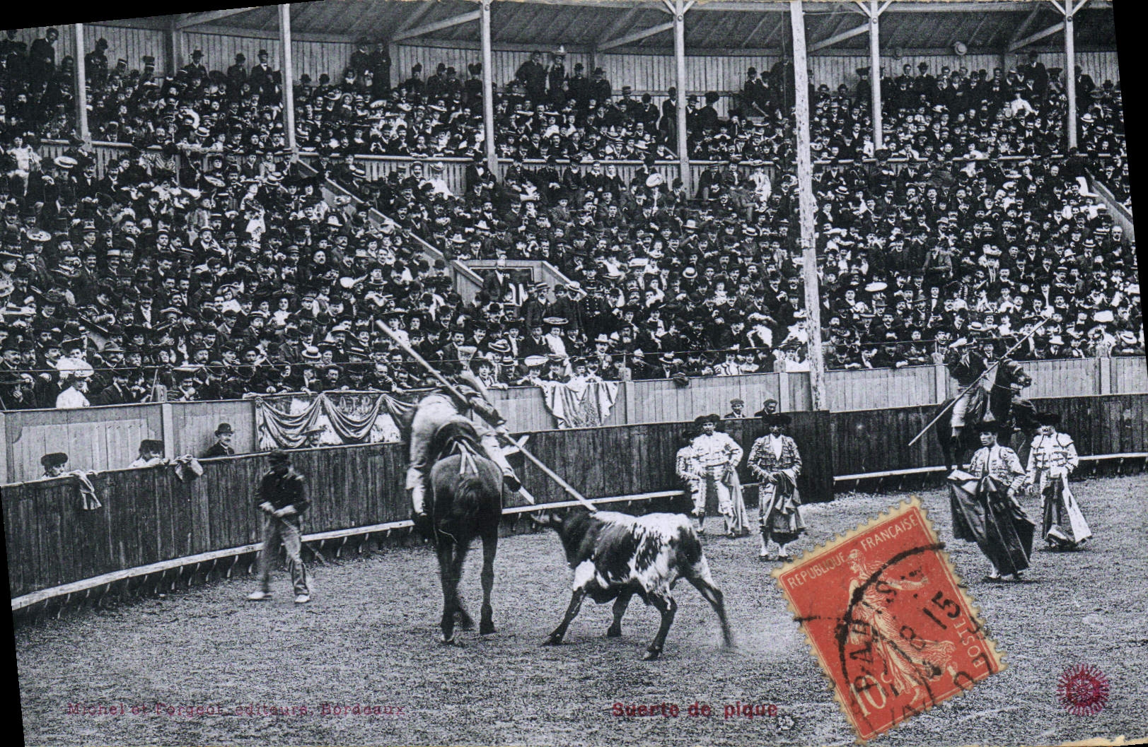 Postal Corrida Curso de toros Suerte de clavija
