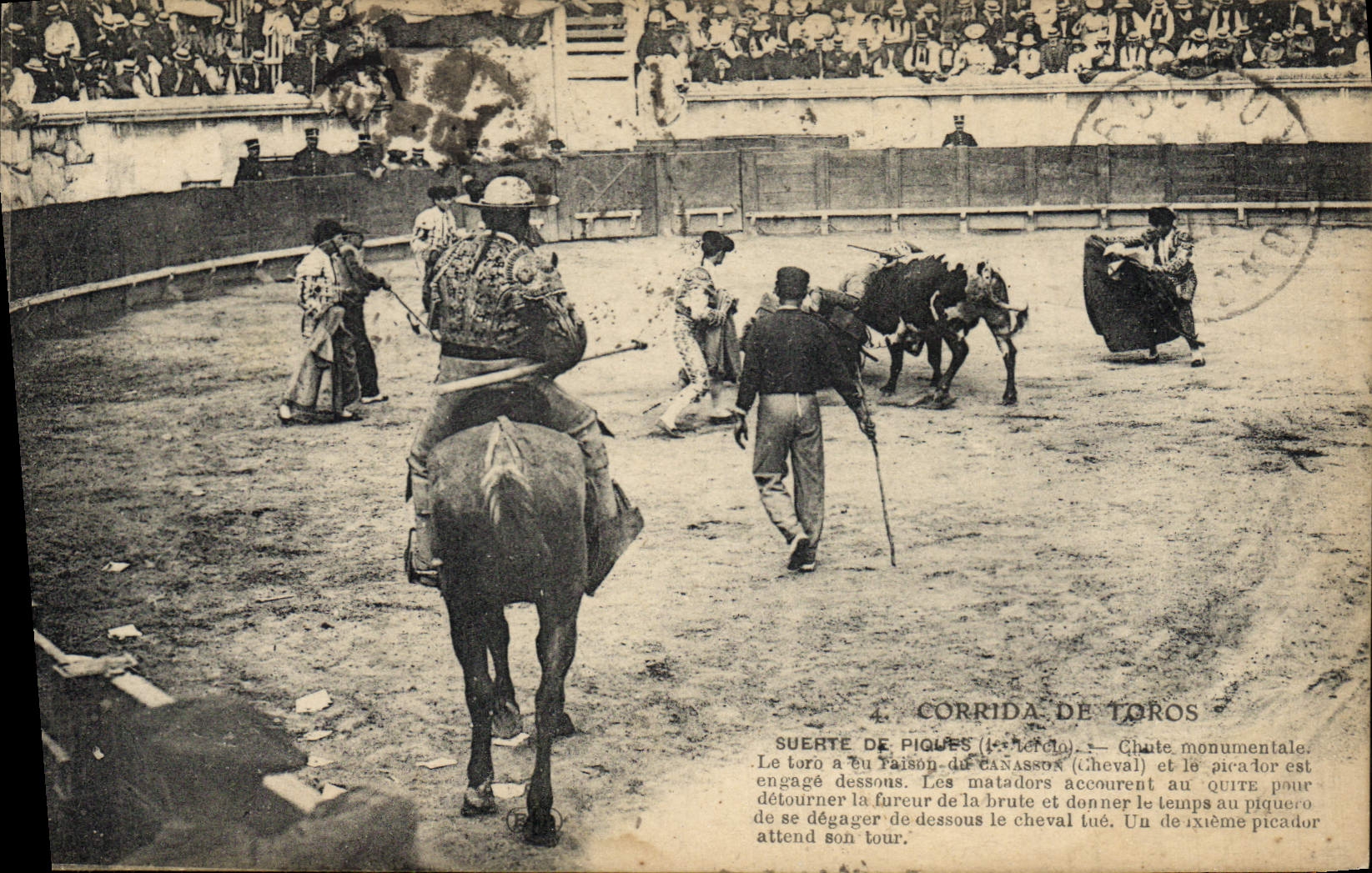 Postal Corrida Curso de toros Suerte de clavijas