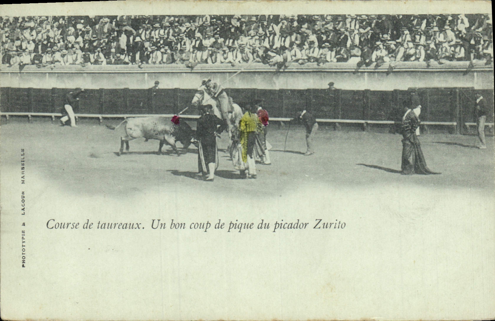 Postal Corrida Corrida de toros un buen golpe de clavija del picador Zurito