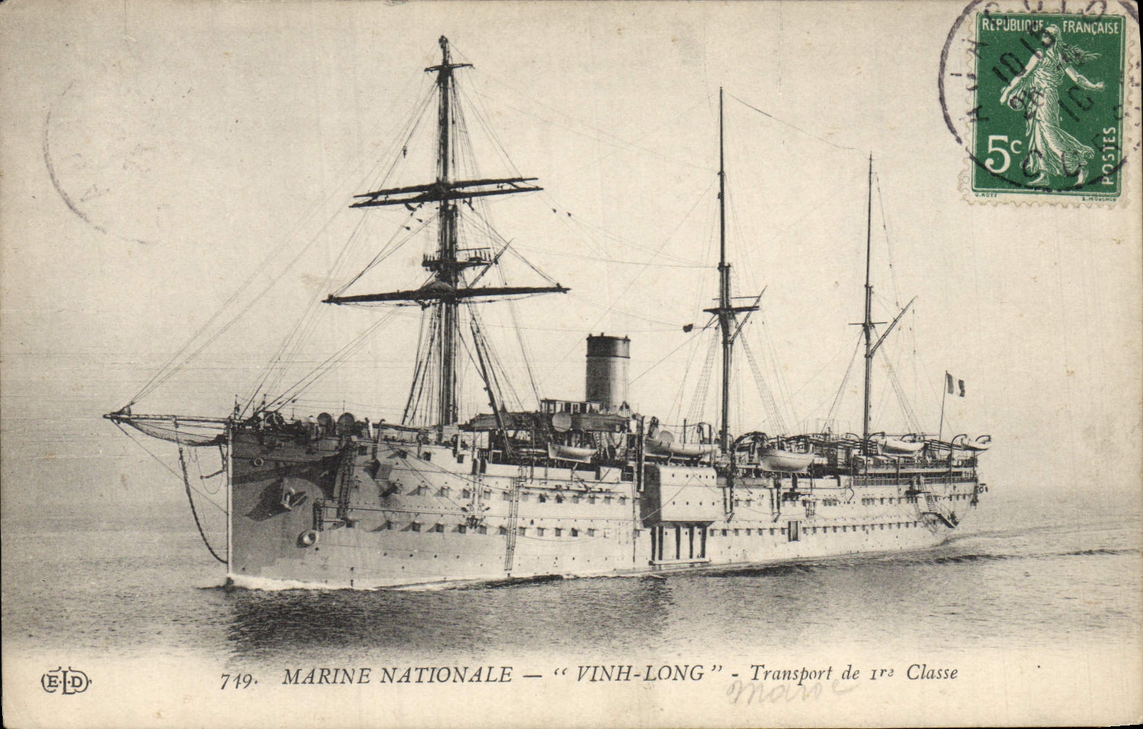 CPA Bateau de Guerre Vinh long Transport de 1ere classe 