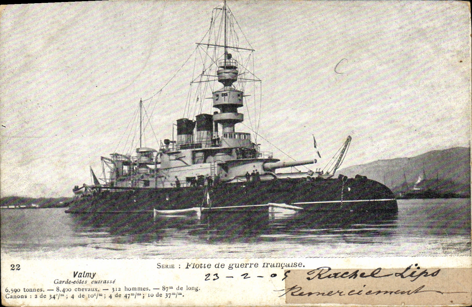 Vintage Postcard Warship Valmy Garde dimensions armours