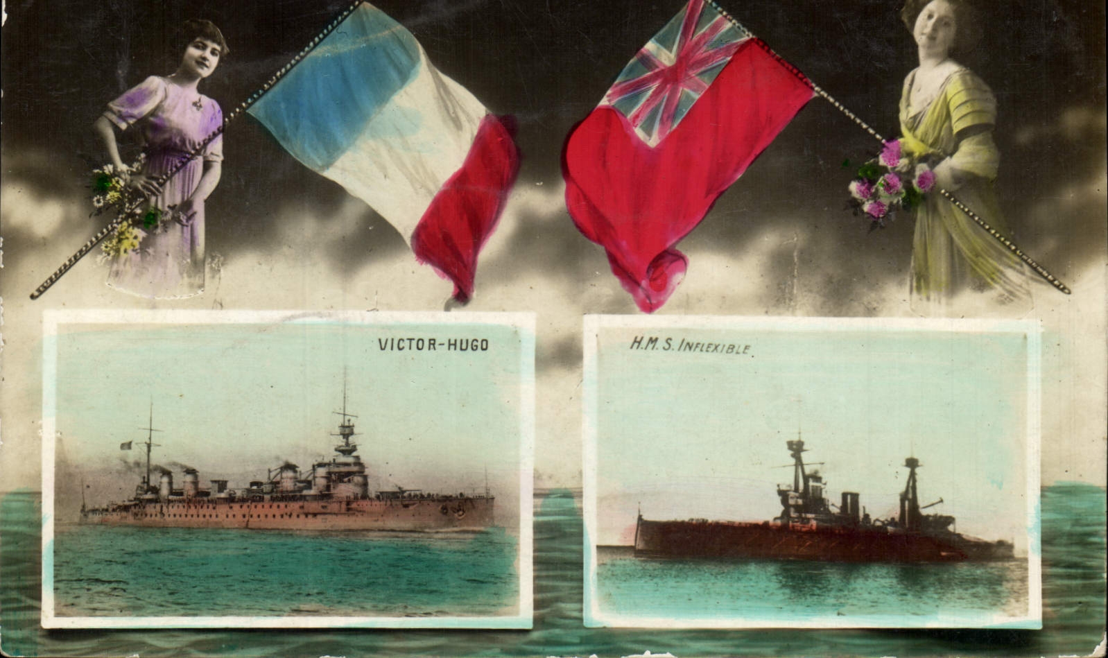 Vintage Postcard Warship Inflexible Victor Hugo HMS