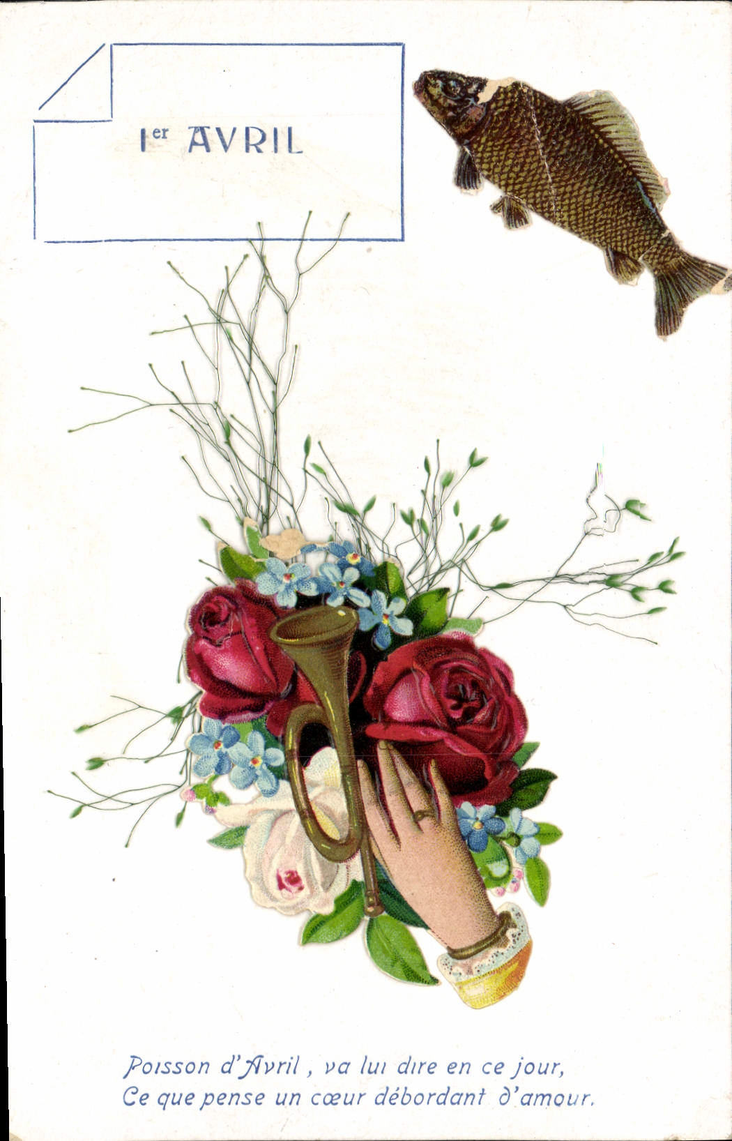 Vintage Postcard Fantasy Hand Flowers Poisson April 1st