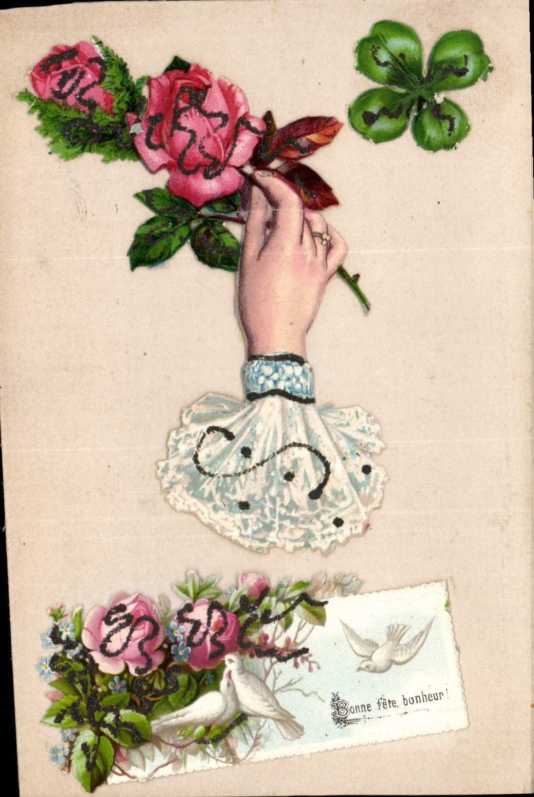 CPA Fantaisie Main Fleurs Colombe
