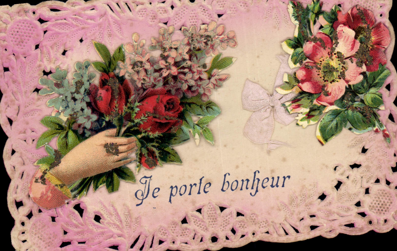 CPA Fantaisie Brodee Main Fleurs 