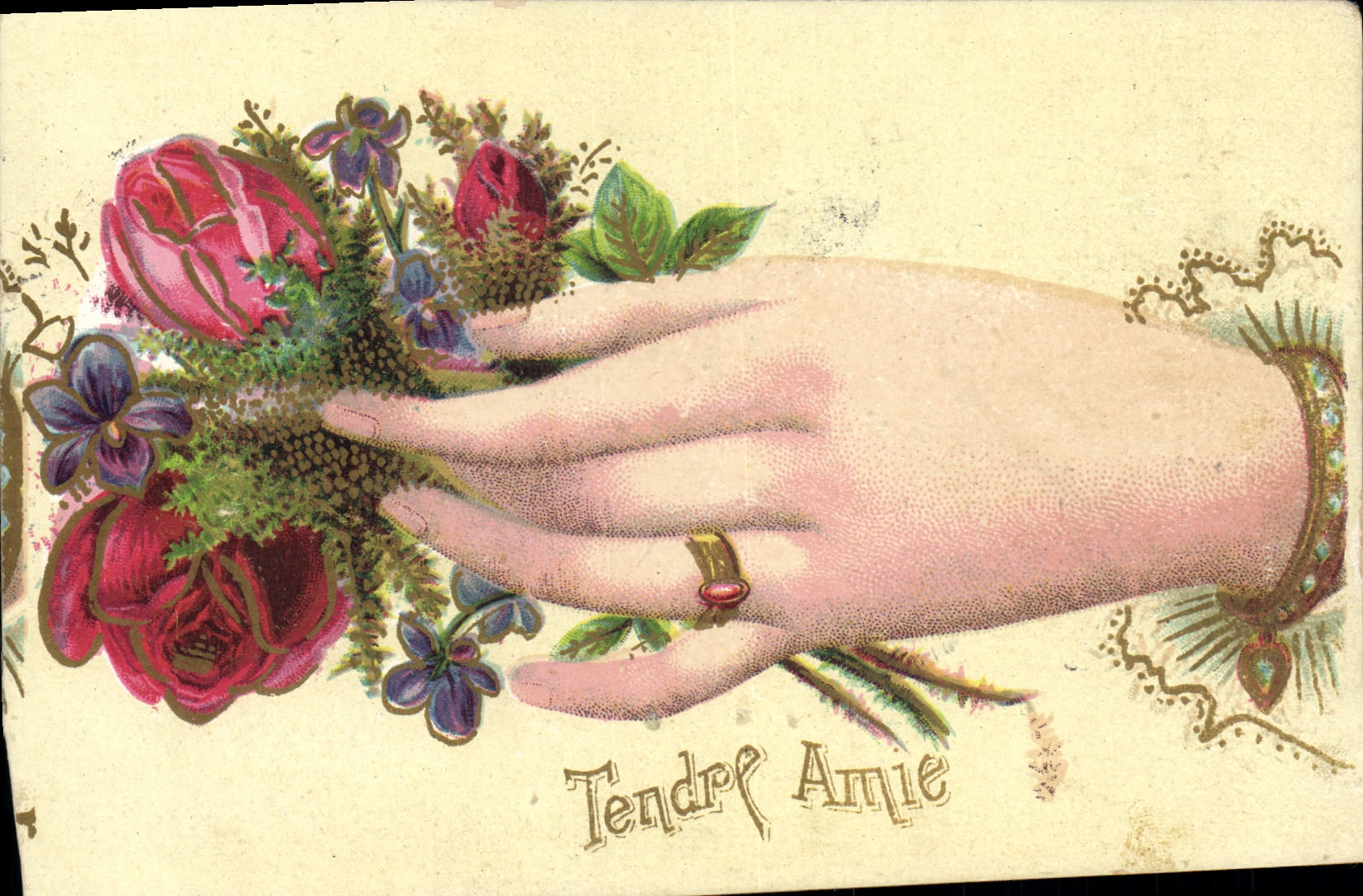 CPA Fantaisie Main Fleurs 