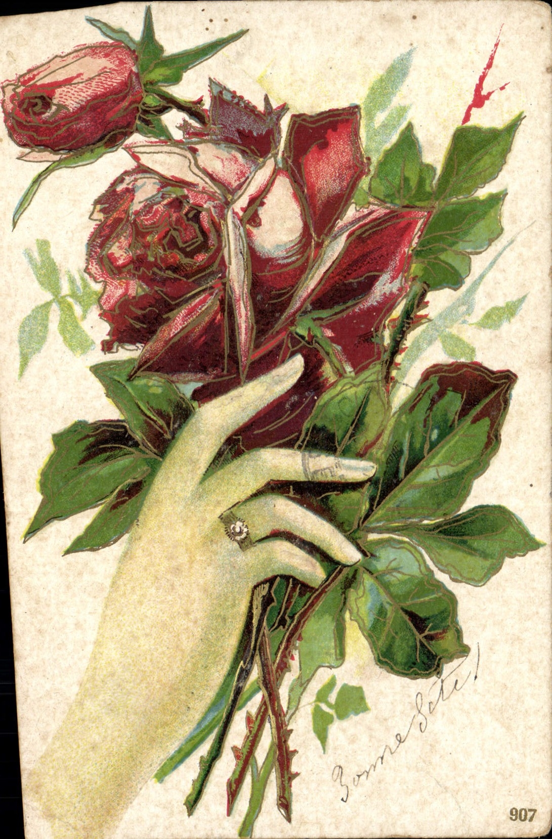 CPA Fantaisie Main Fleurs