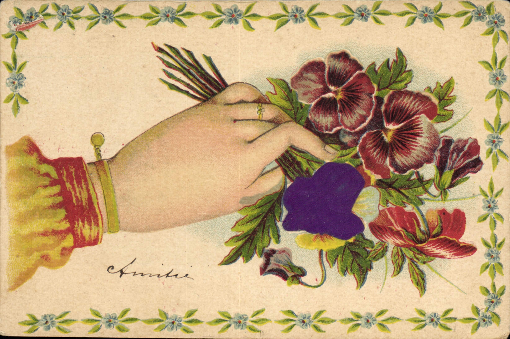 CPA Fantaisie Main Fleurs 