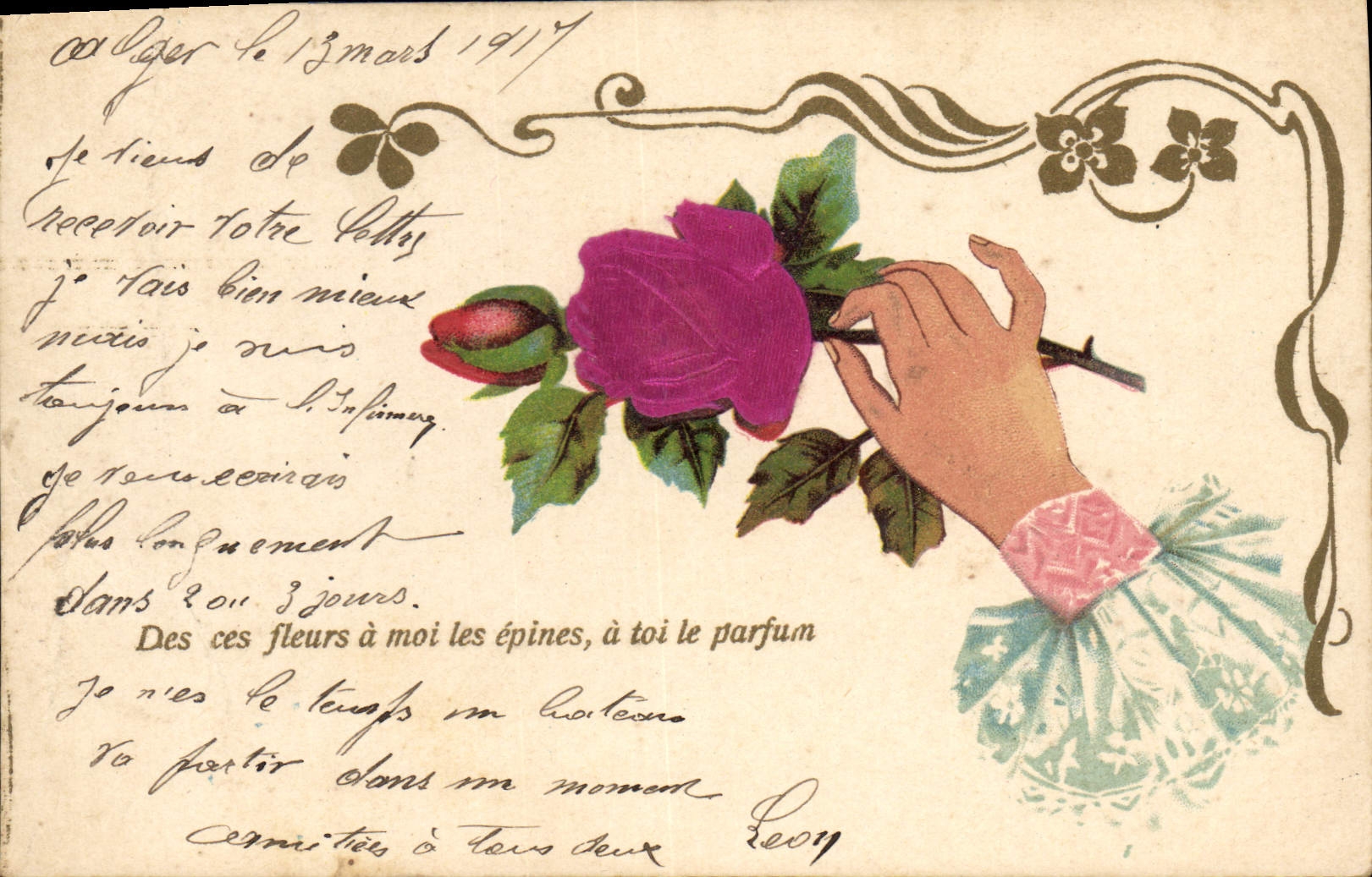 CPA Fantaisie Main Fleurs 