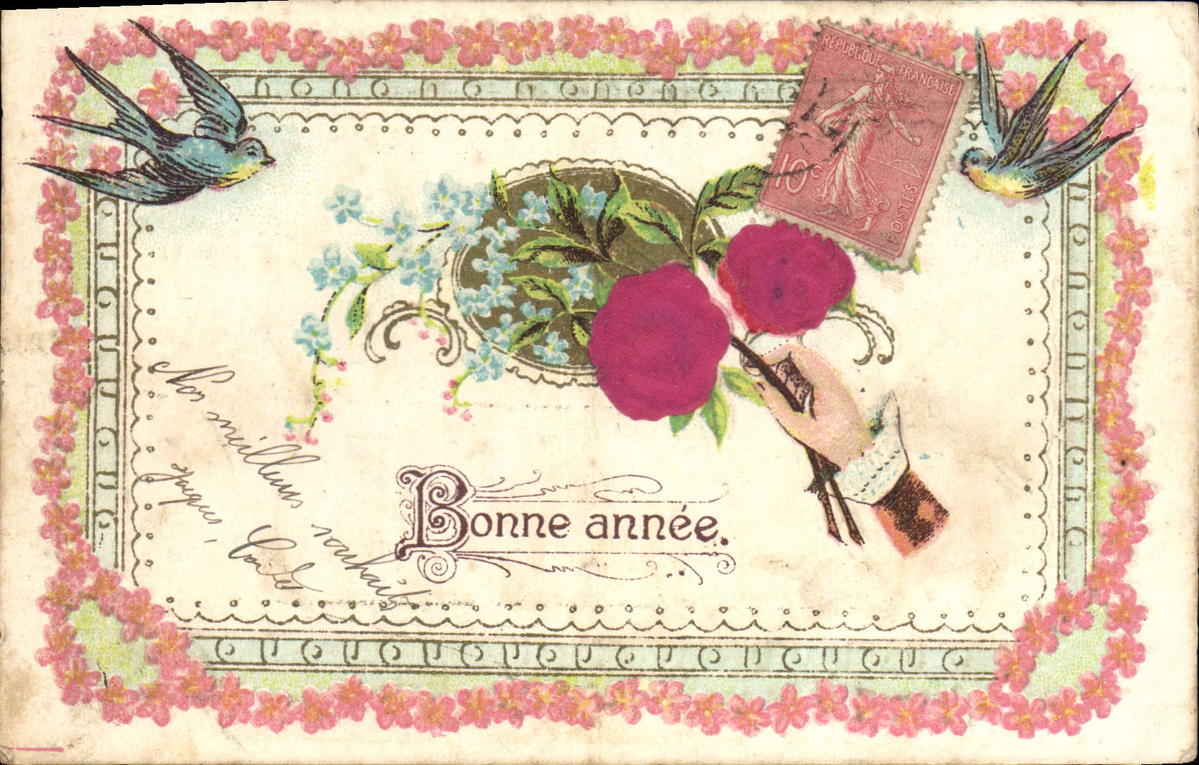 CPA Fantaisie Main Fleurs 