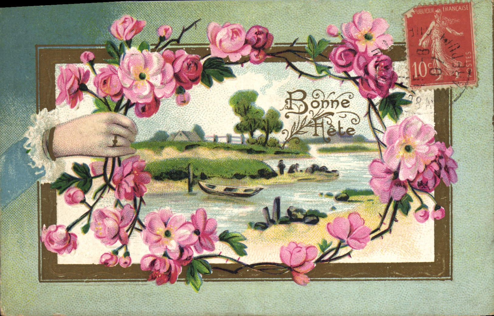 CPA Fantaisie Main Fleurs 