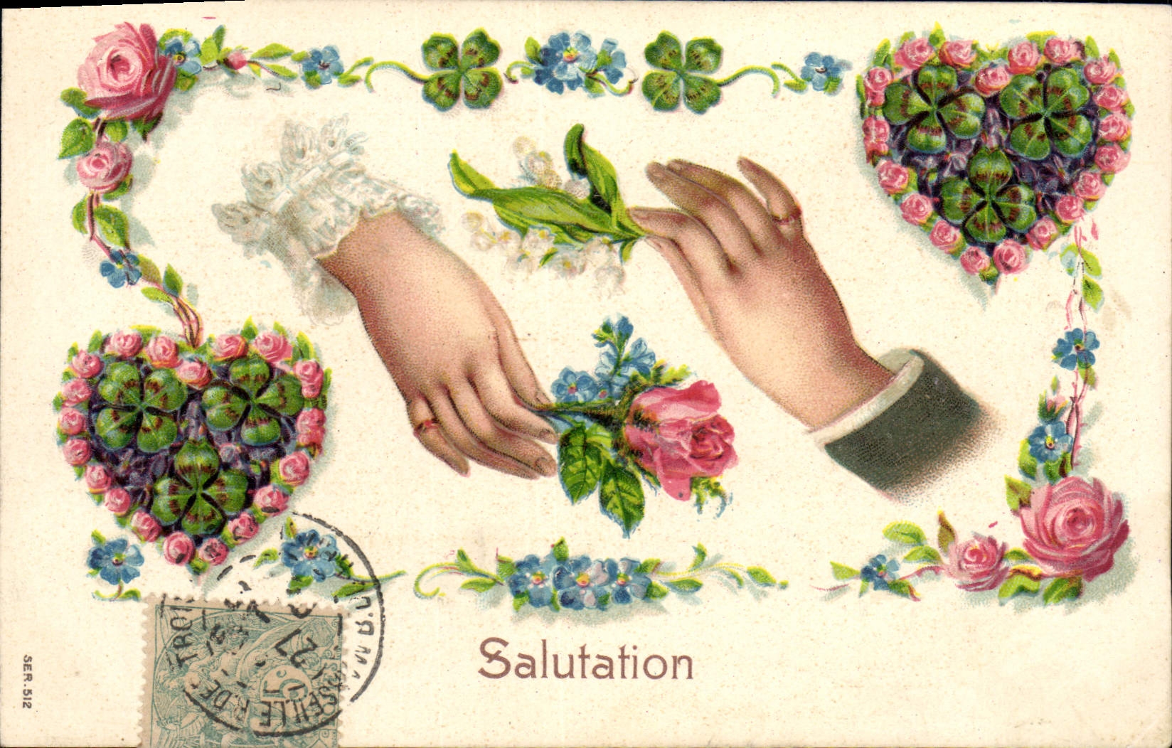 CPA Fantaisie Main Fleurs 