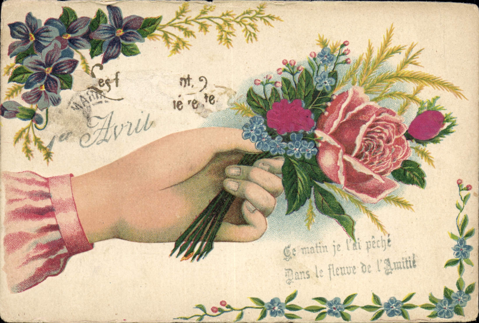 CPA Fantaisie Main Fleurs 