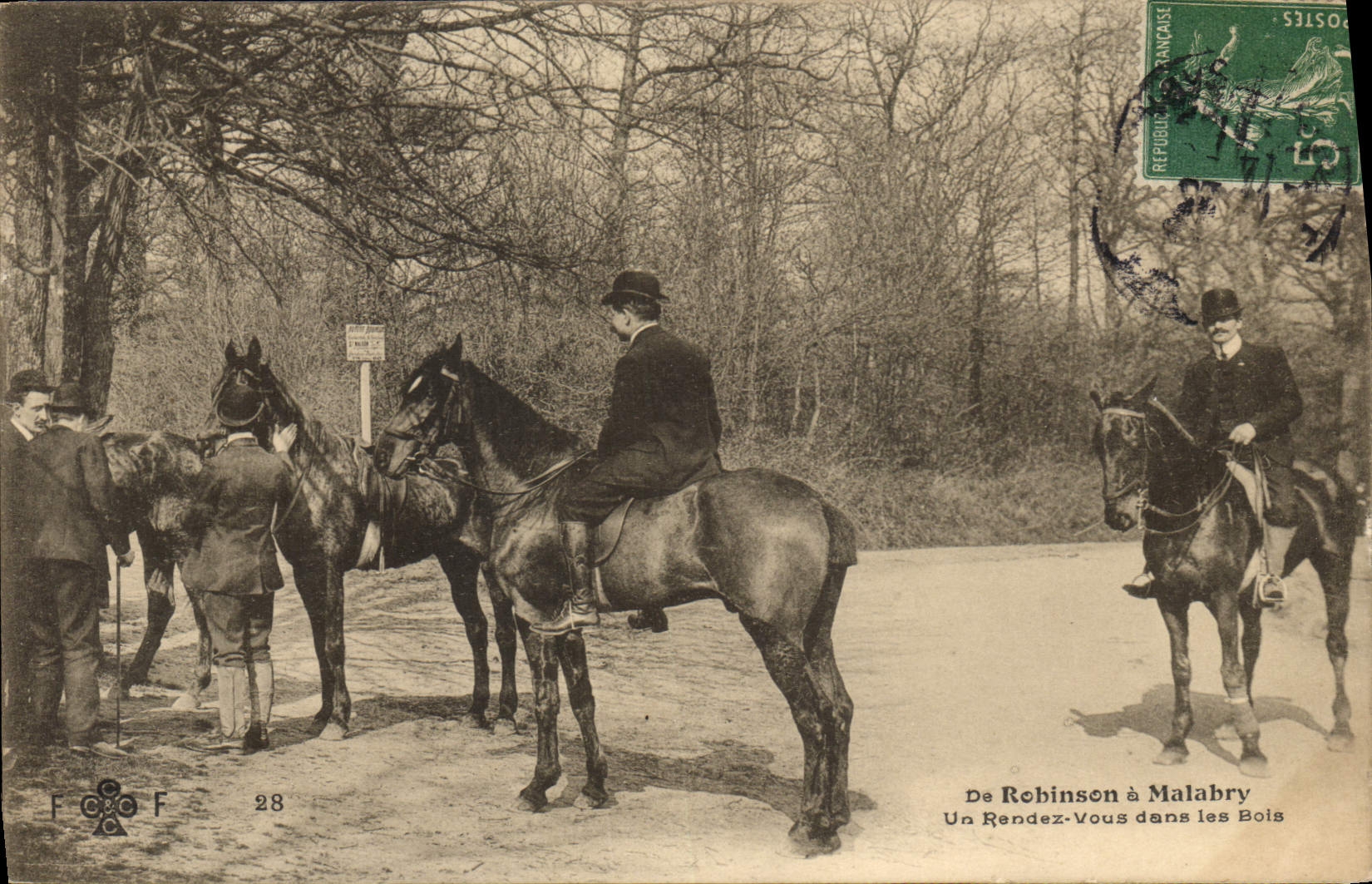 Postal Caballo Hípica Equitación de Robinson a Malabry Uno vuelven en las maderas