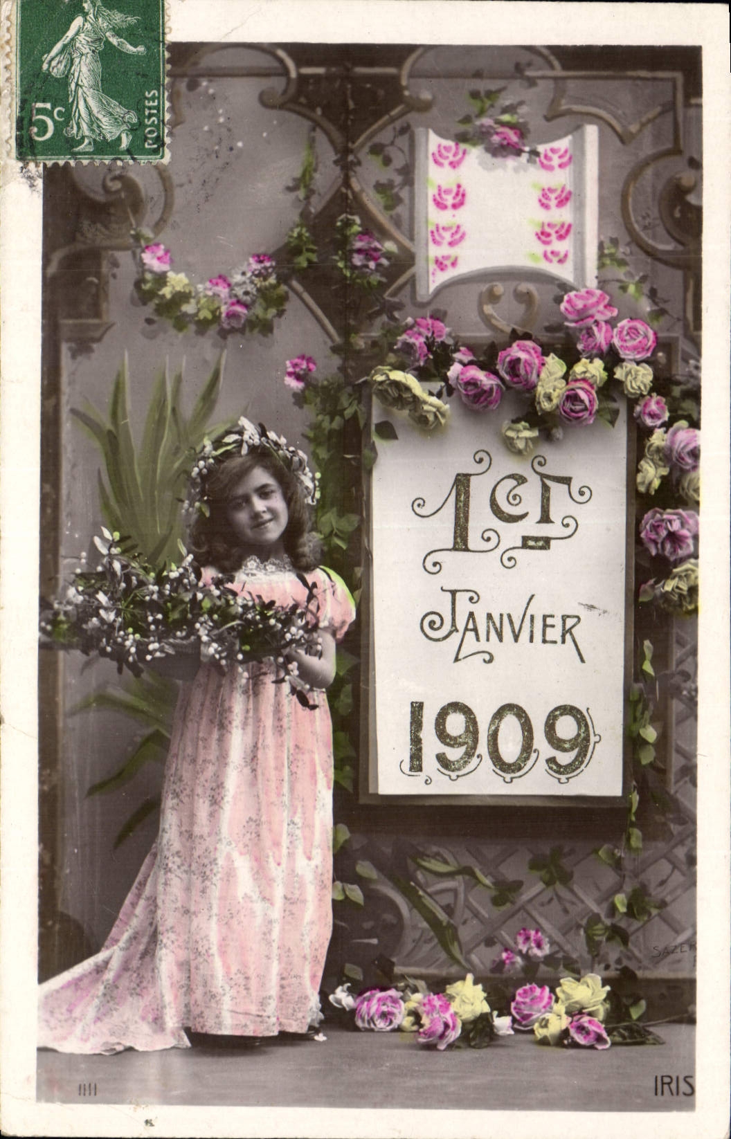 CPA Fantaisie Fleurs Annee 1909 Enfant 