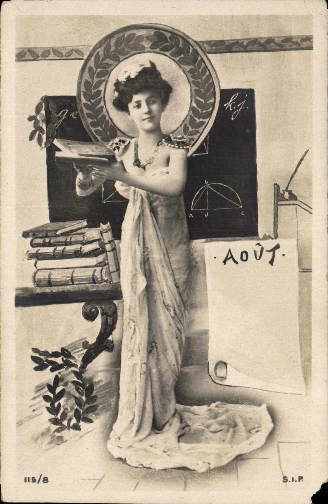 Vintage Postcard Fantasy Woman Month August