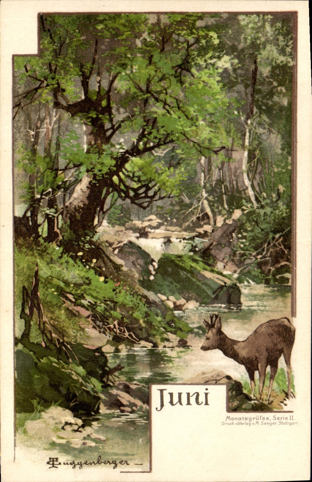 Vintage Postcard Fantaisie Month Juni June Is tickled pink