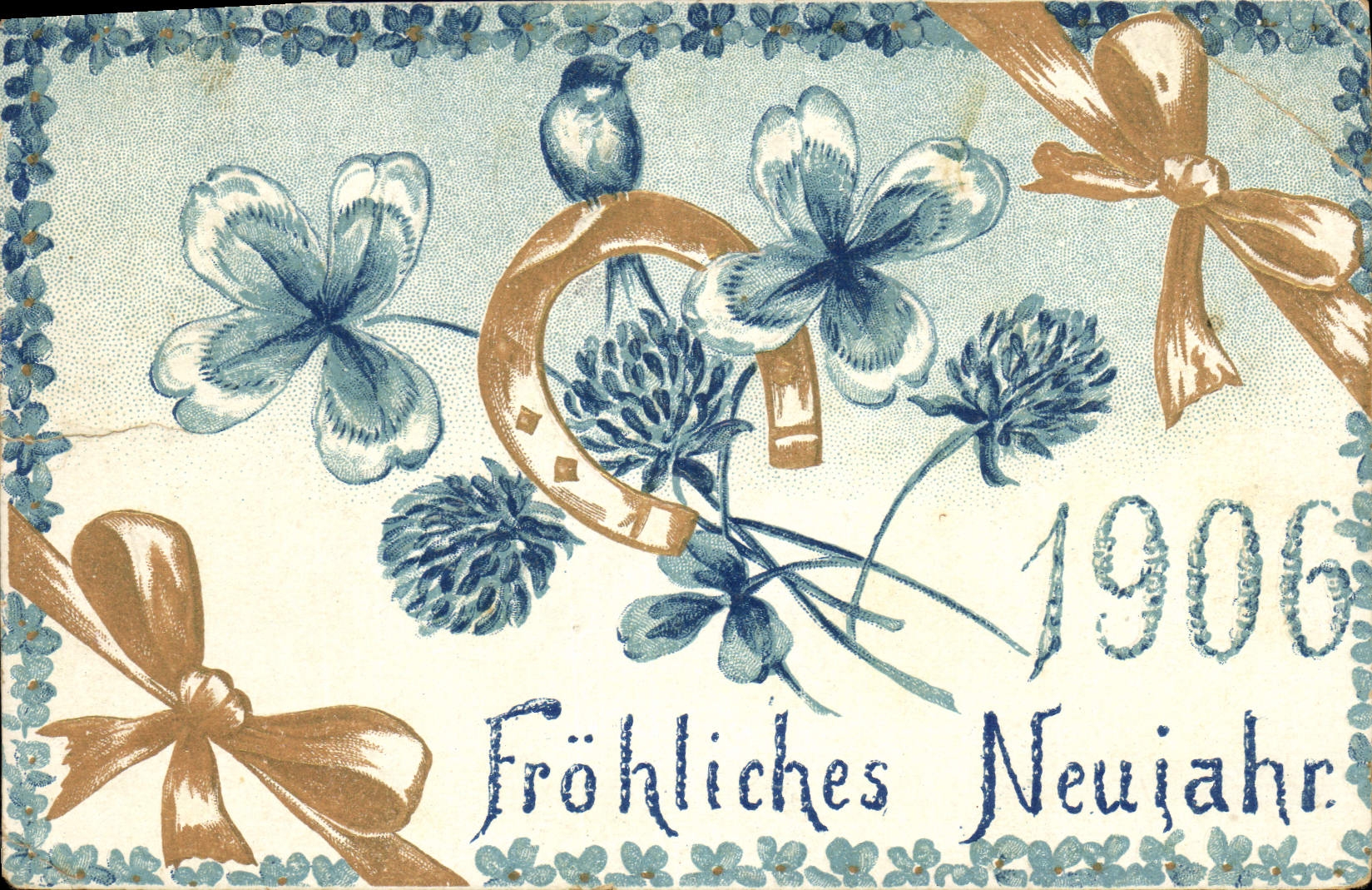 Vintage Postcard Fantaisie Flowers Year 1906 Horseshoe Trefles