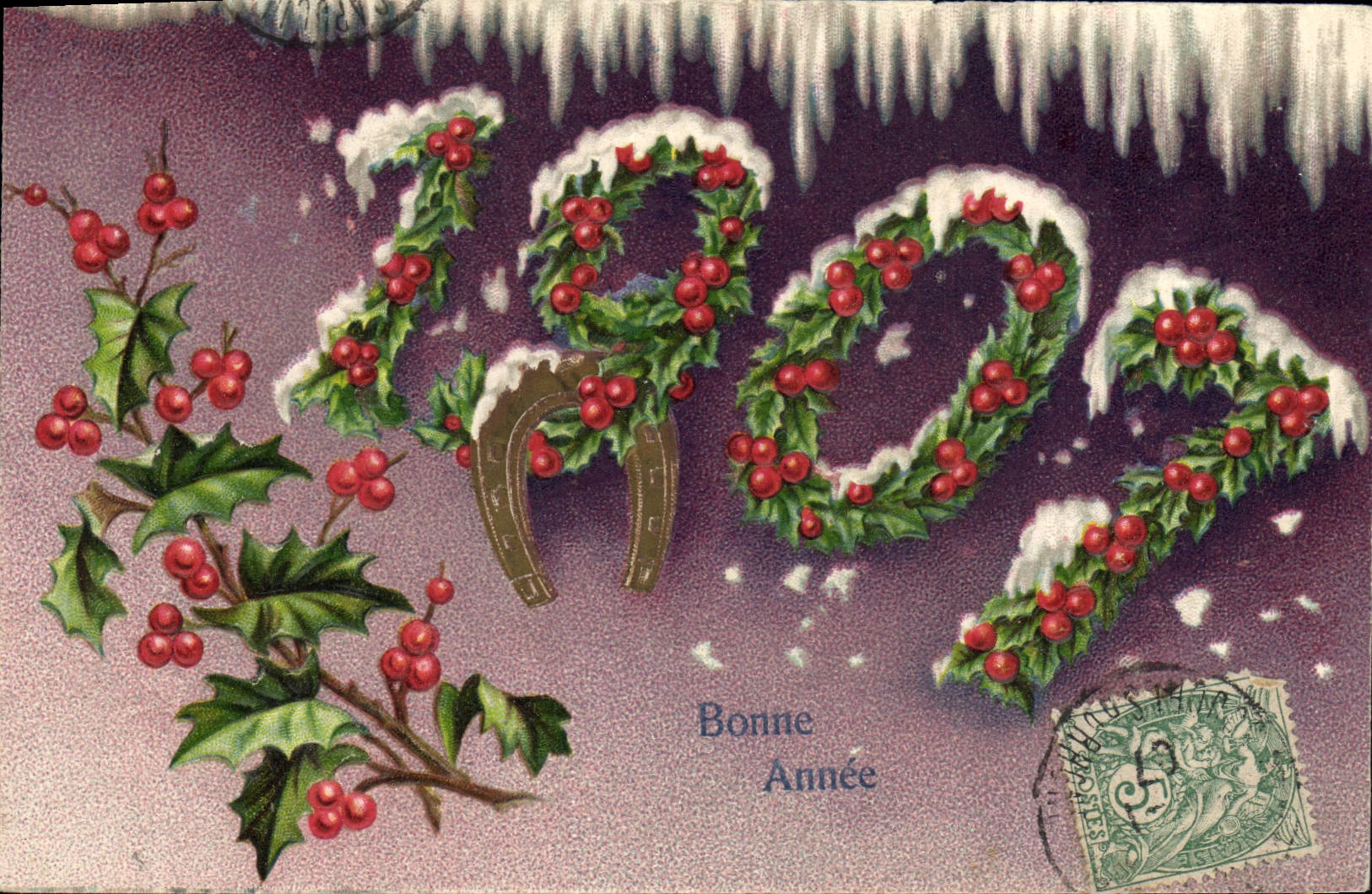 CPA Fantaisie Fleurs Annee 1907 Fer a cheval 