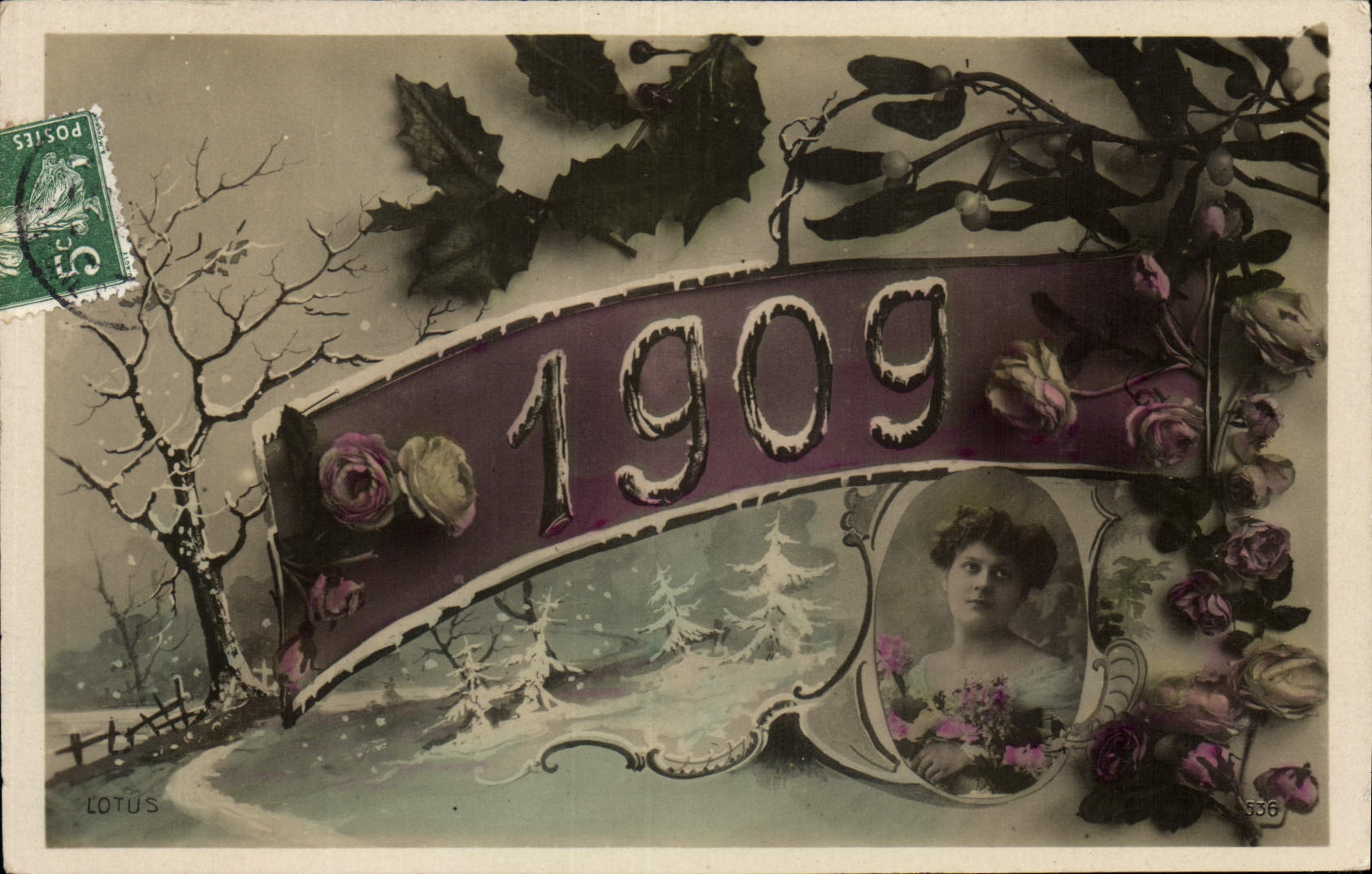 Vintage Postcard Fantasy Flowers Year 1909 Woman