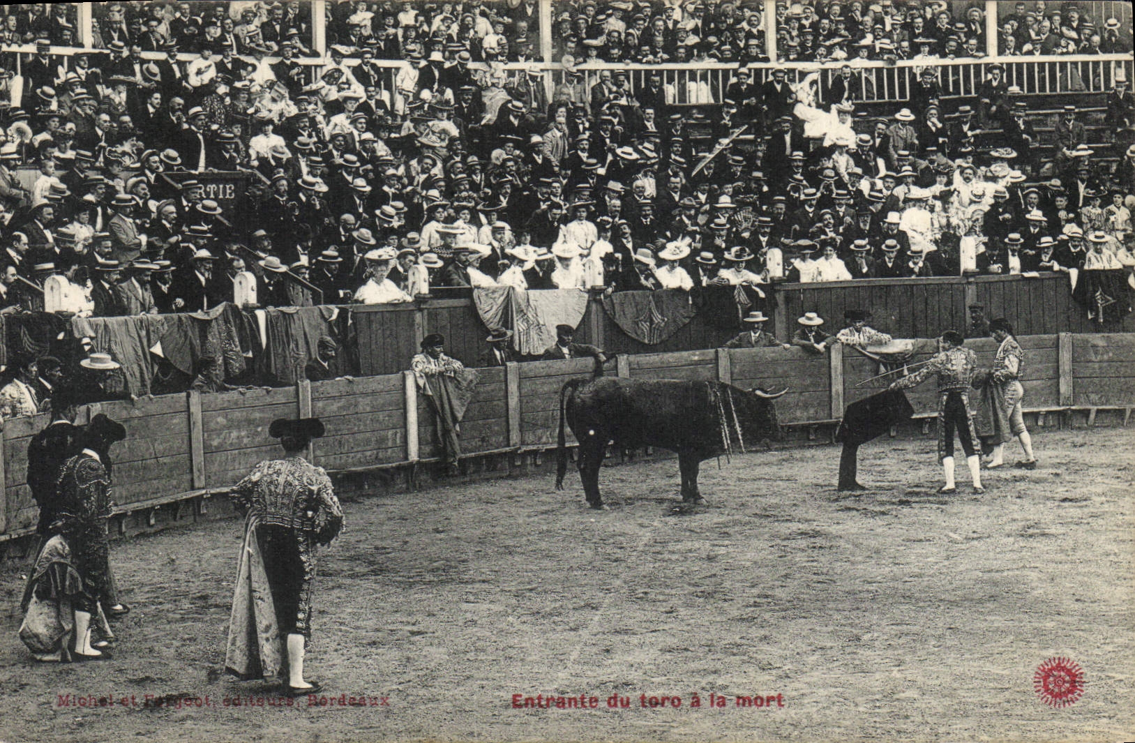 Postal Corrida Curso de toros Que entran de Toro tiene la muerte