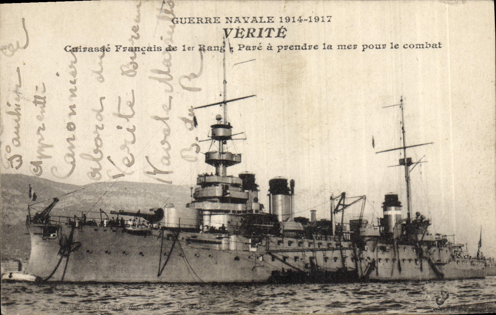 Vintage Postcard Warship Truth Armours French 1st Pare rank has to set sail for the combat
