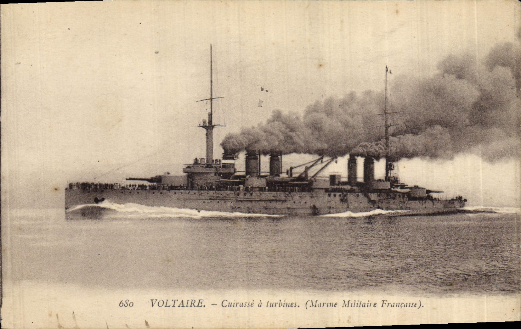Vintage Postcard Warship Voltaire Cuirasse has turbines
