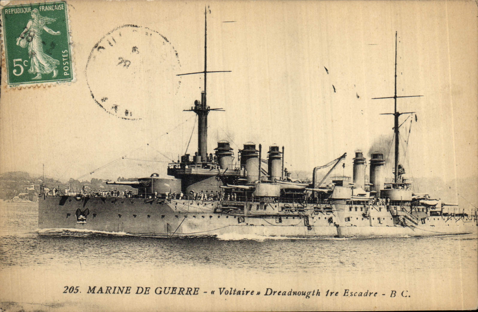 Vintage Postcard Warship Voltaire Dreadnought 1st squadron