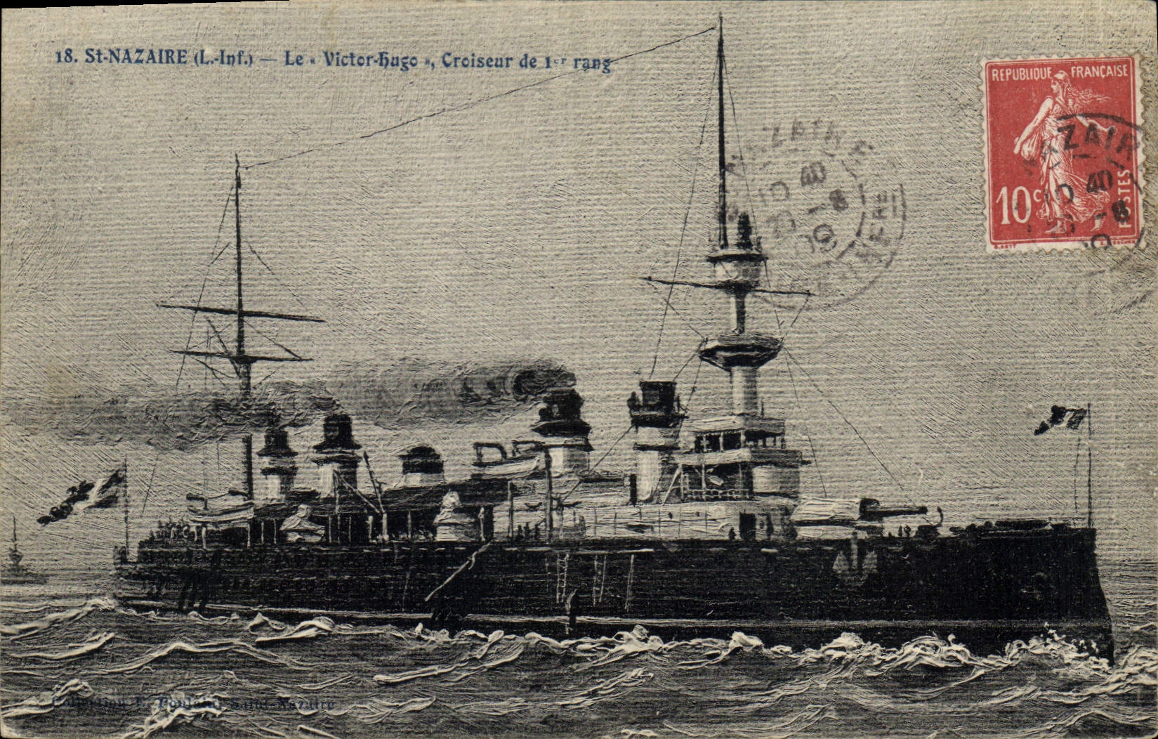 Vintage Postcard Warship St Nazaire Victor Hugo Cruiser of 1st rank