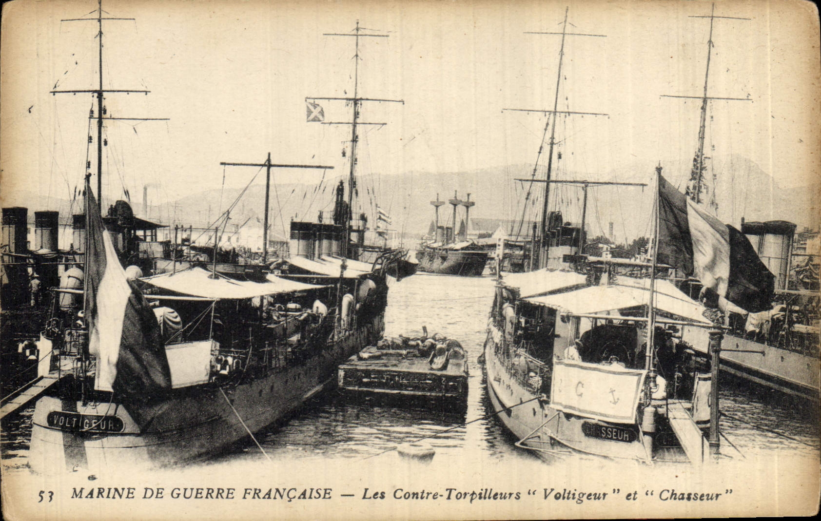 Vintage Postcard Warship against destroyers Acrobat and Hunter