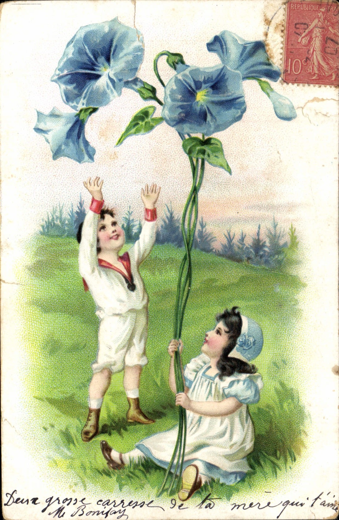 CPA Fantaisie Fleurs Enfants 