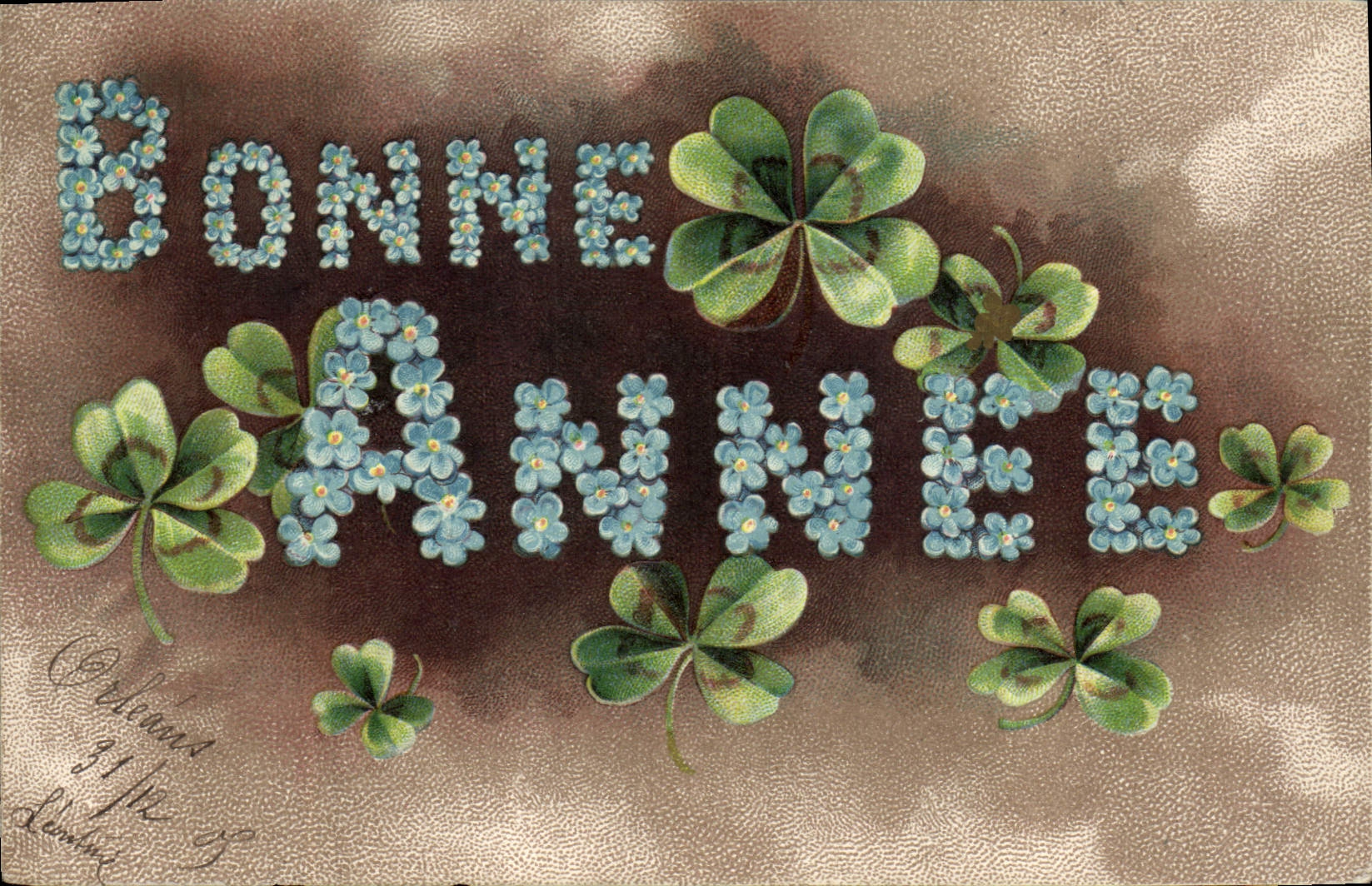 CPA Fantaisie Fleurs Trefles Bonne annee 