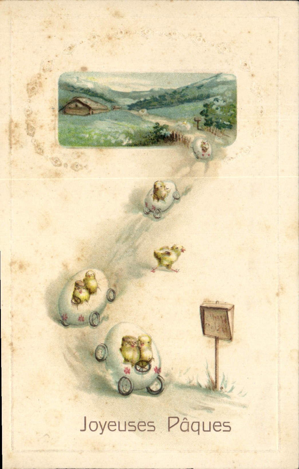 CPA Fantaisie Poussins Paques 