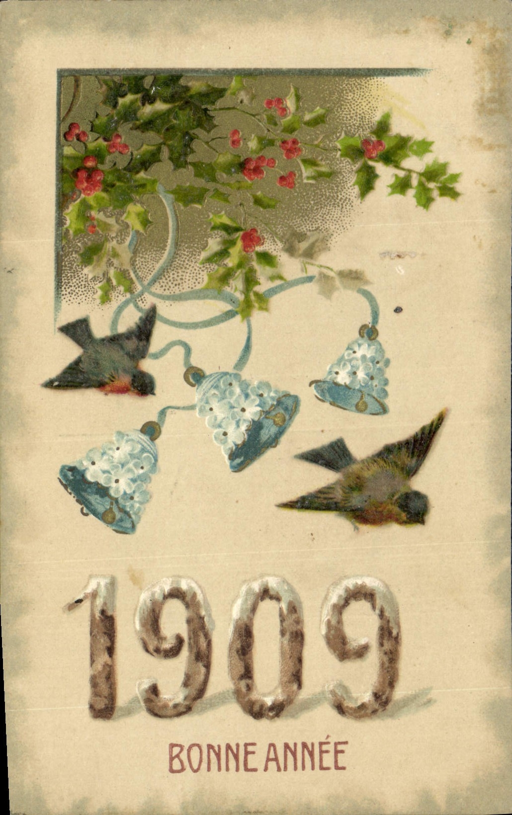 Vintage Postcard Fantasy Flowers Year 1909 Birds Bells