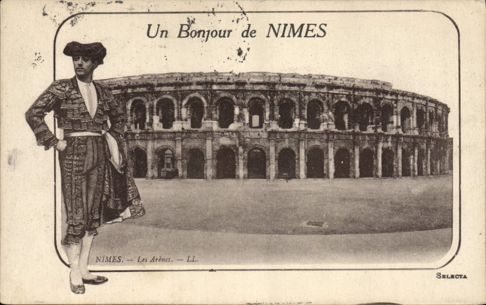 Postal Corrida Corrida de toros un buenos días de Nimes las arenas
