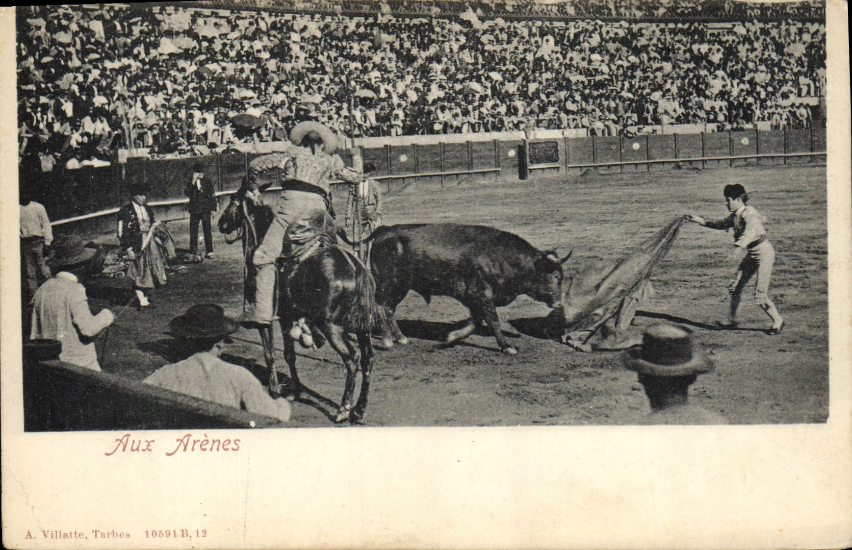 Postal Corrida Curso de toros a las arenas