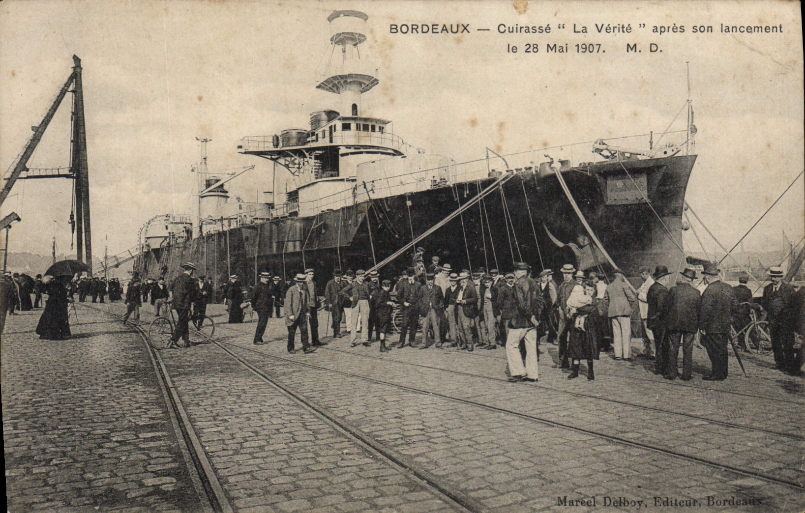 Vintage Postcard Warship Bordeaux Armours the Truth after its launching on May 28th, 1907