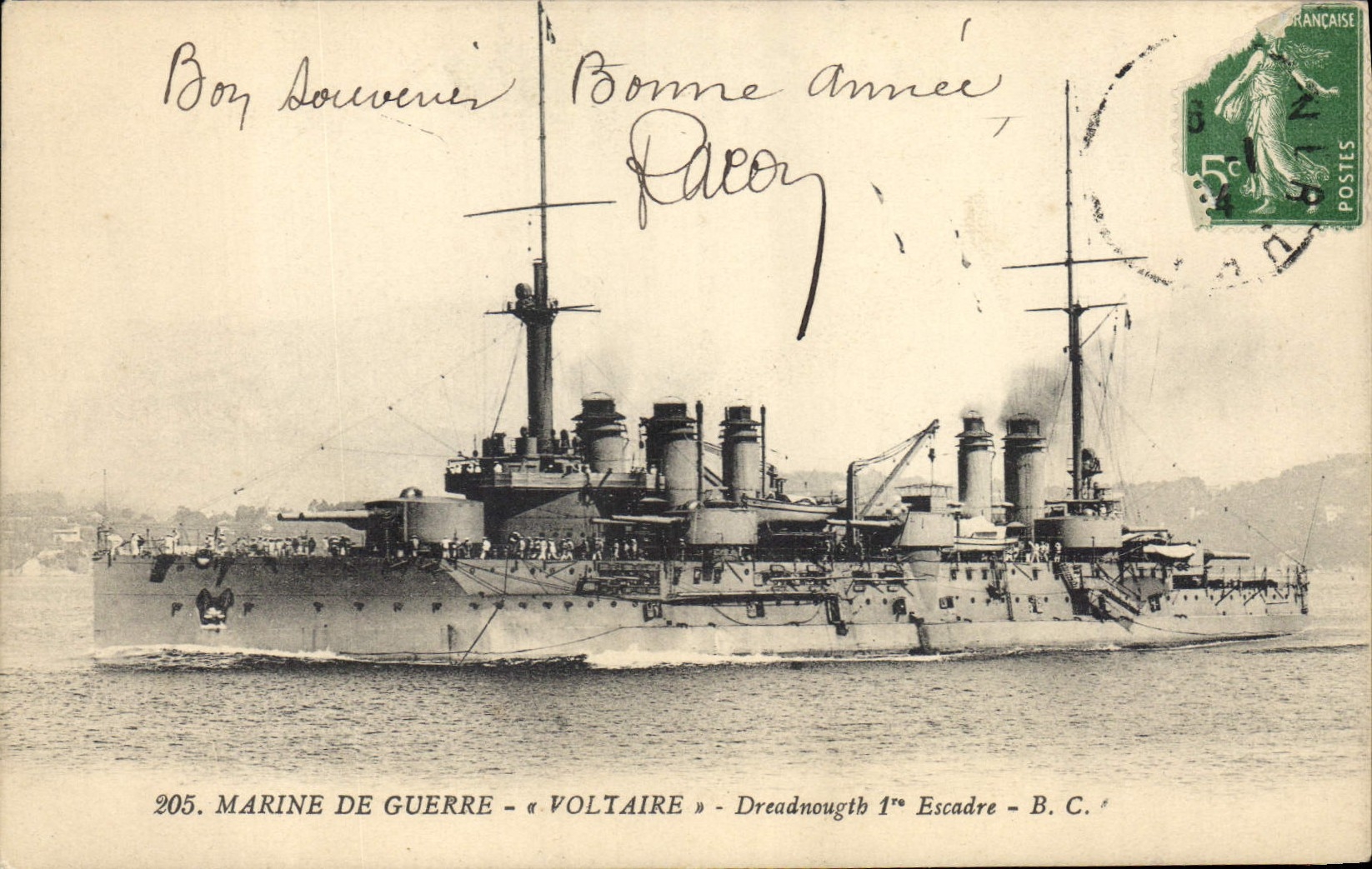 CPA Bateau de Guerre Voltaire Dreadnought 1er escadre