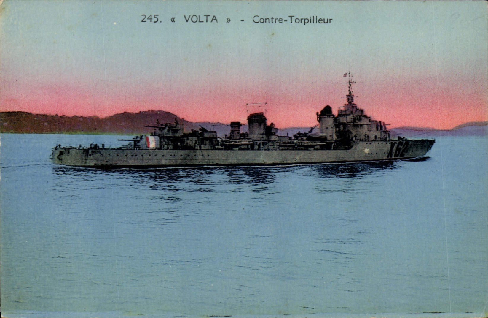Vintage Postcard Warship Volta Against destroyer
