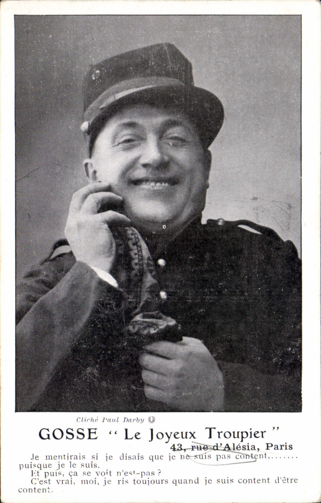 Postal Cine Niño el alegre Troupier Calle de Alesia Paris Militaria